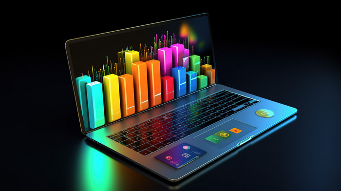 Strategi digital marketing bisnis dengan grafik pemasaran digital di laptop.