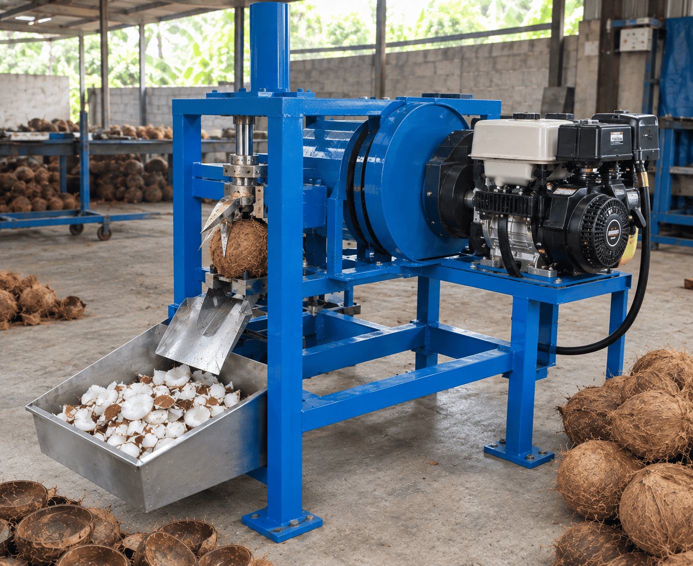 proses mencungkil daging kelapa